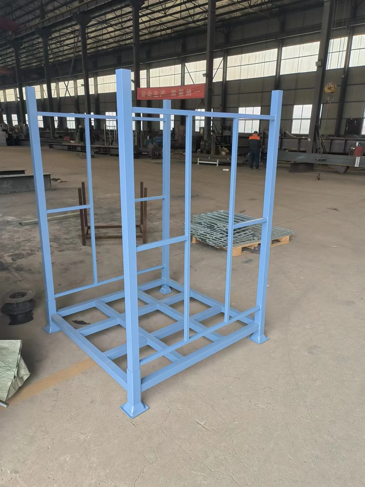 Blue Industrial Heavy Duty Foldable Stacking Pallet Rack Tire Rack Storage Steel Rack stack pallet frames