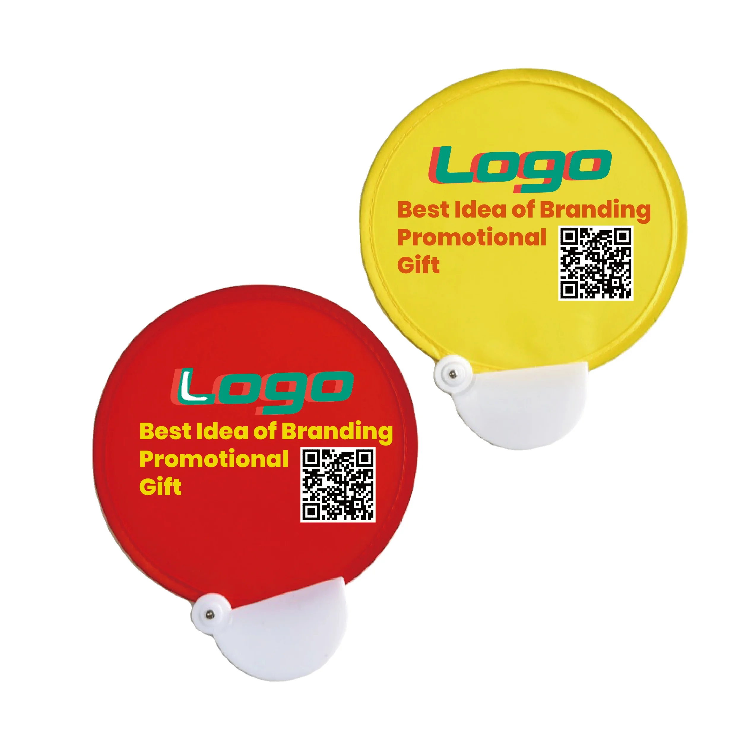 Custom printed nylon folding fan with pouch, Promotional hand fan with QR code hand held pocket foldable flying disc for sale