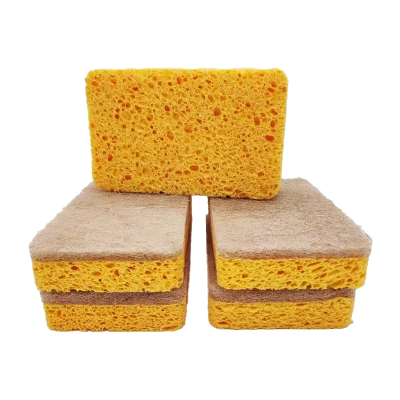 Кокосовая коричневая Чистящая древесная масса хлопковая целлюлозная губка двухсторонняя композитная губка