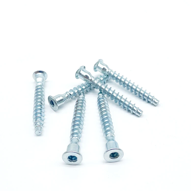 Carbon Steel Blue Zinc Coarse Thread Chair Screw Furniture Wood Hex Socket Head Confirmat Screw 6.3*50