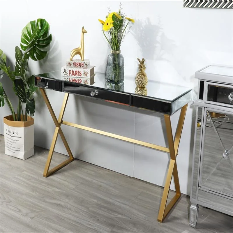 Modern Mirrored Desk Entry Table with 1 Drawers Mirrored Console Tables for Entryway Mirrored Vanity Makeup  Hallway table