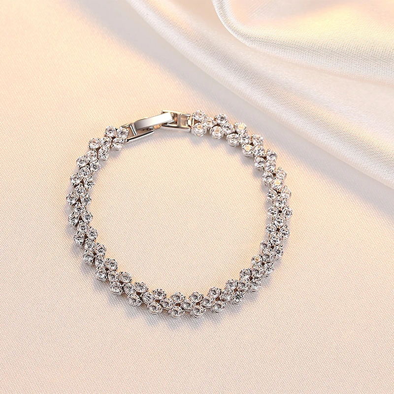 Firstmadam Shiny S925 Sterling Silver Bracelet High Quality Tennis Bracelet Women