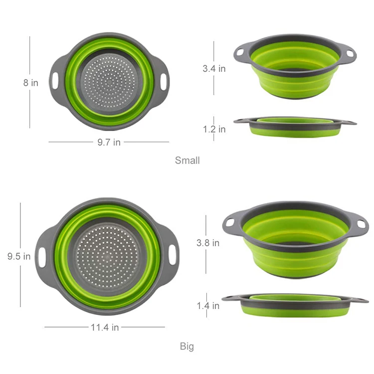 Складной дуршлаг, набор из 2 складных кухонных ситечков из пищевого силикона, складной дуршлаг для экономии места