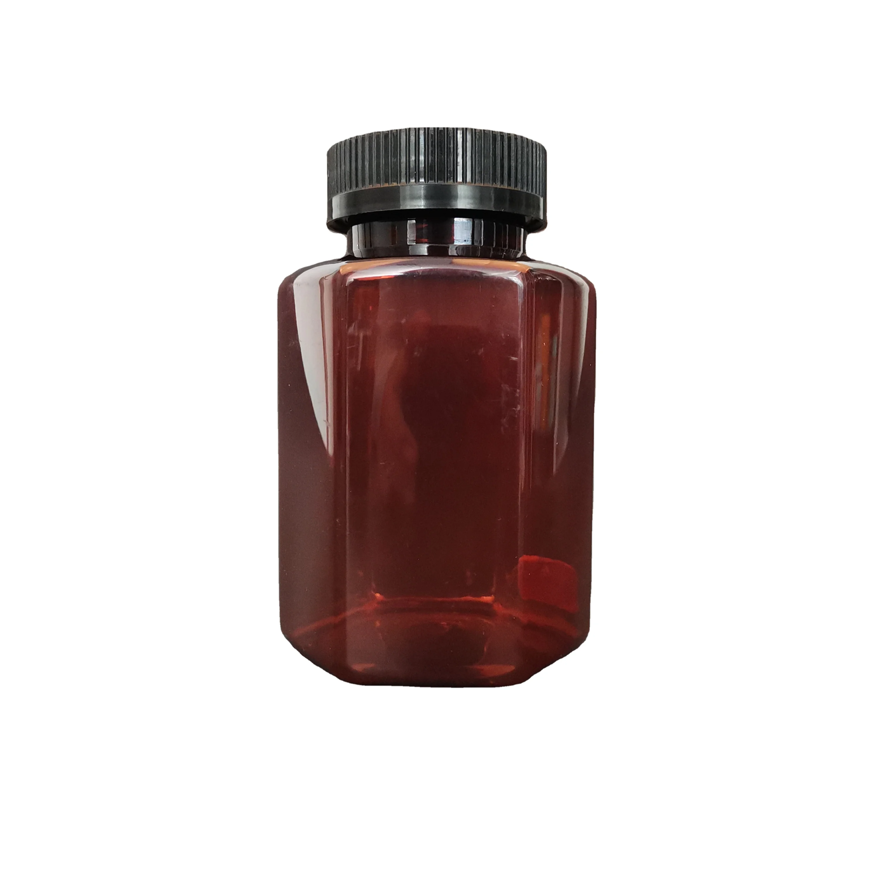 
300cc hexagonal shape plastic bottle trading sale pet material amber bottle for storage capsules wholesale pill bottle 