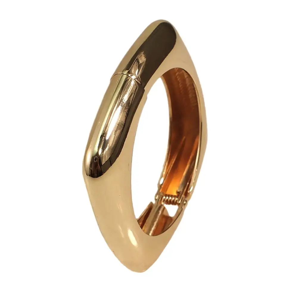 HANSIDON Square Hollow Big Cuff Bracelets Simple Design Bangles Gold Plated Indian Jewelry Metal Opened Stretch Bracelets