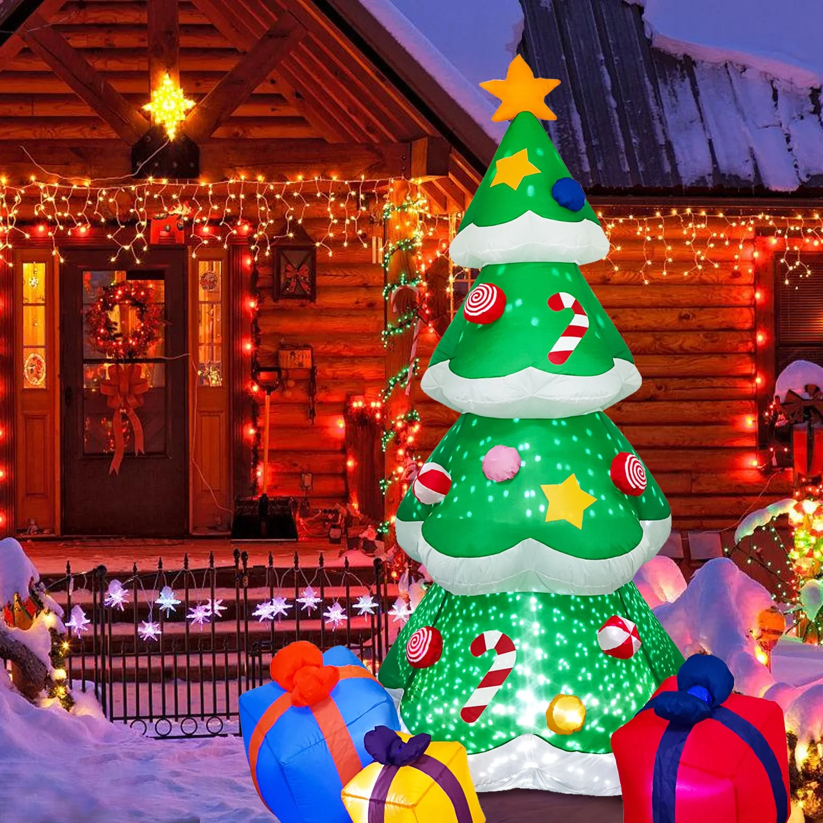 Eye-catching Xmas Outdoor Decoration Inflatable Christmas Tree With Rotatable Snowflake LED Light