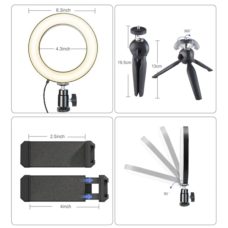 Hot sale 6inch Photographic Studio Video Lighting Vlog Kit Selfie Led ring light and collar clip microphone for YouTube Tik Tok