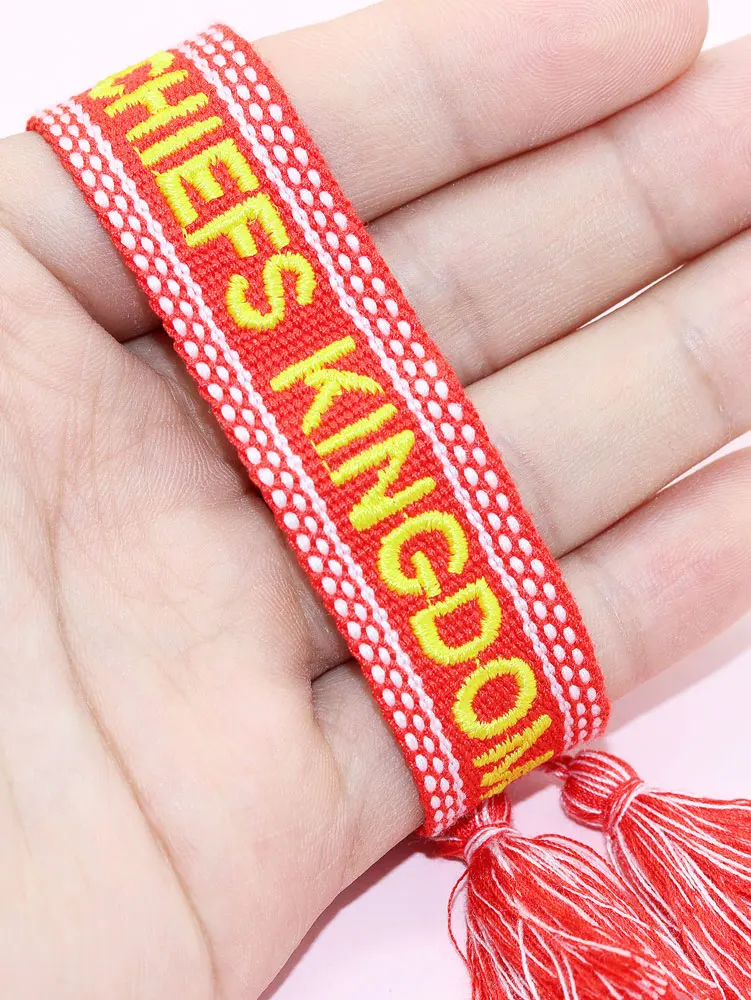 Zhehu Custom Game Day Embroidered Adjustable Tassel Bracelet Boomer Sooner Jewelry College University Gifts Team Bracelet