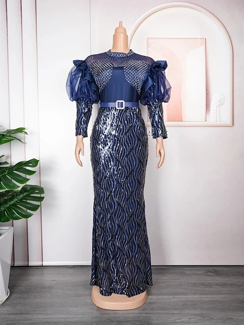 Plus Size African Dubai Luxury Sequin Evening Party Long Dresses for Women Ankara Turkey Outfits Gowns Africa Clothing