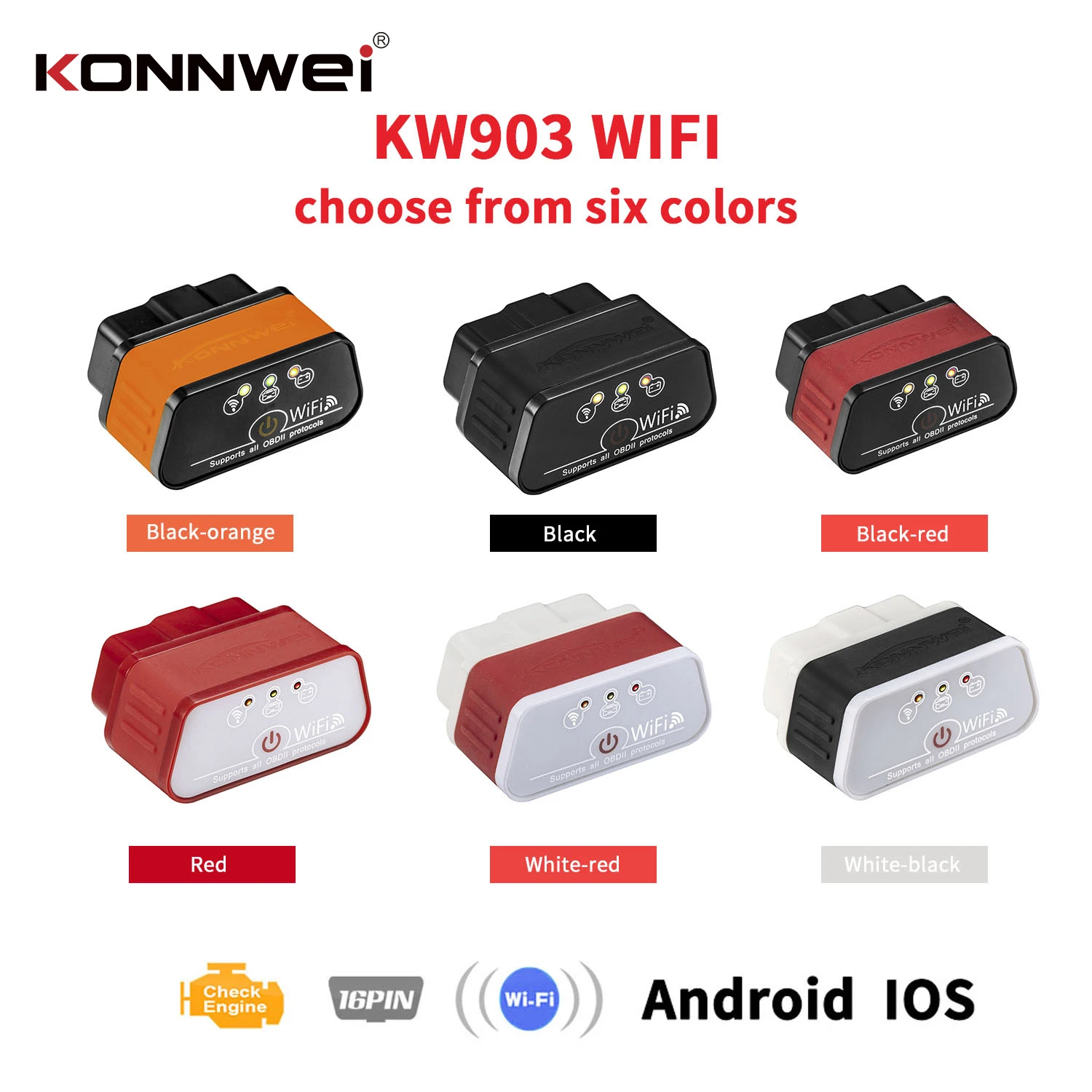  Автомобильный OBD2 считыватель кодов KONNWEI KW903 мини-сканер ELM327 KW902 диагностический инструмент Wi-Fi для IOS и
