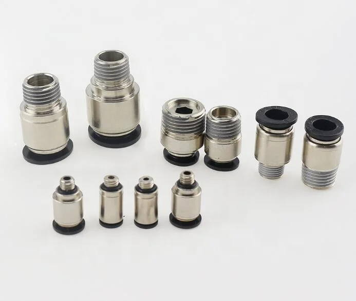 Mini Male Straight Pneumatic tube connector POC-C tube fitting Compact Push In Fitting Male Straight brass nickel plated for air