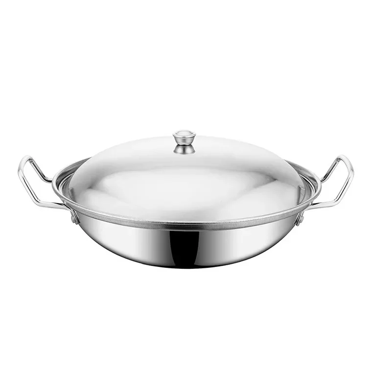 Chinese Hot Pot Set Stainless Steel Frying Pan With Lid Kitchen Cookware Double Handle Fry Pan