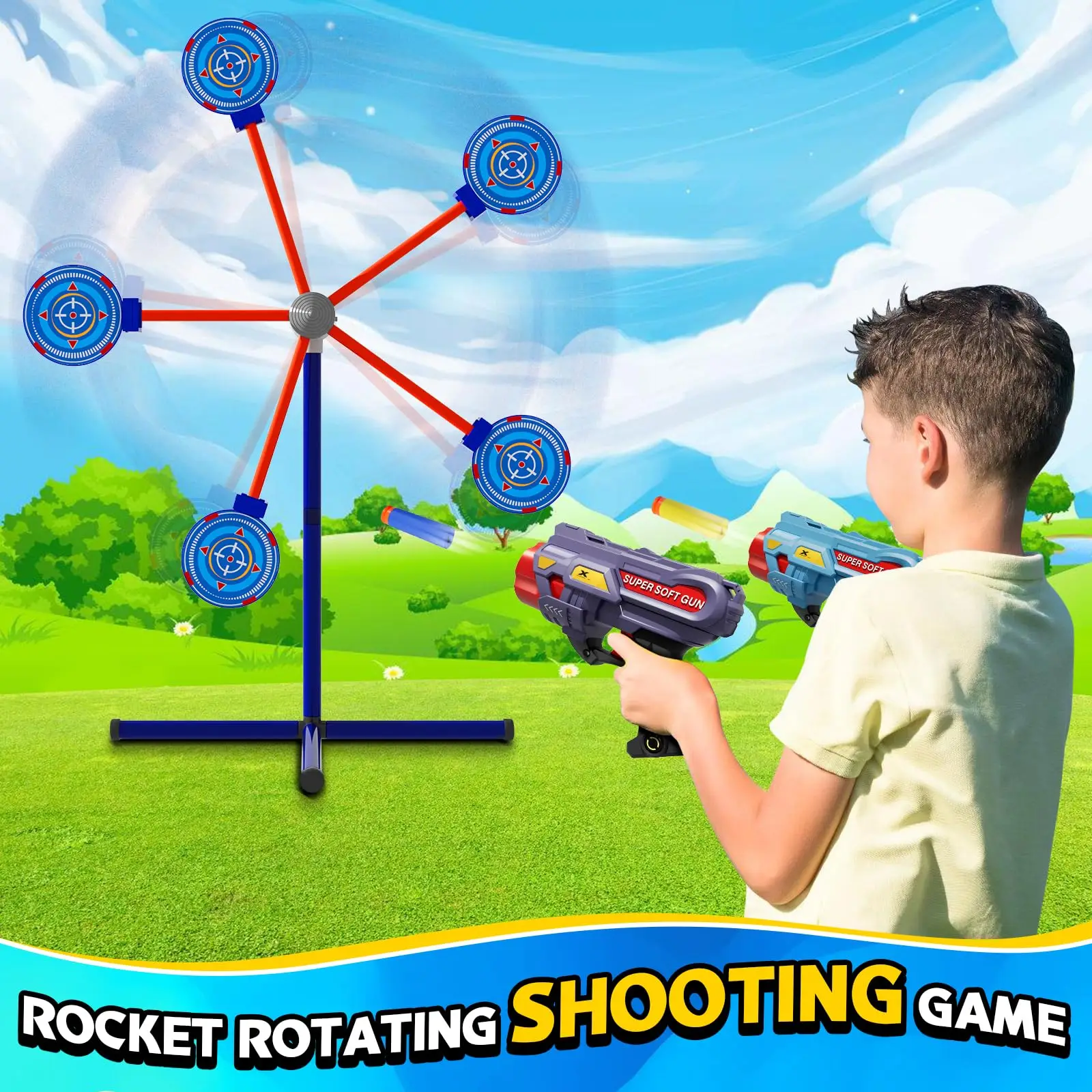 Exciting Rotating Target 2 Toy Guns Set Foam Dart Shooting Games for Boys Perfect Gift for Kids Ideal for Indoor & Outdoor Play