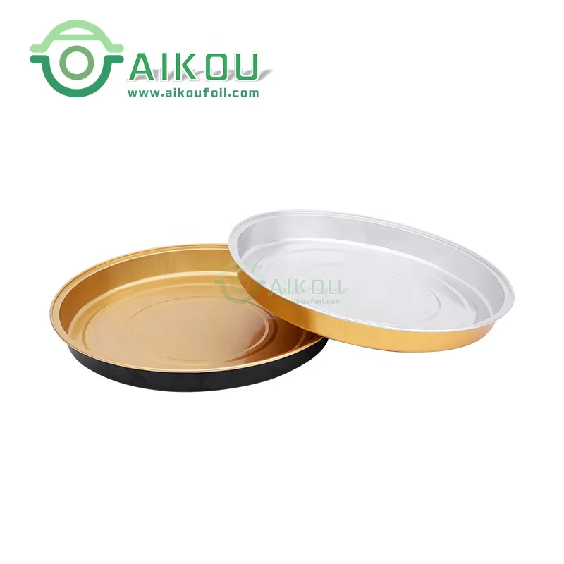 9.5 inches metal round takeaway pie pan tray with lid black gold aluminum foil disposable pizza baking pans baking dishes & pans