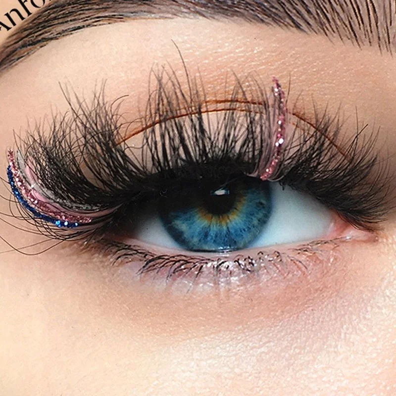 Anforlin fluffy lashes 25mm wholesale colored eyelashes red glitter faux mink Russian d curl lash strip with color