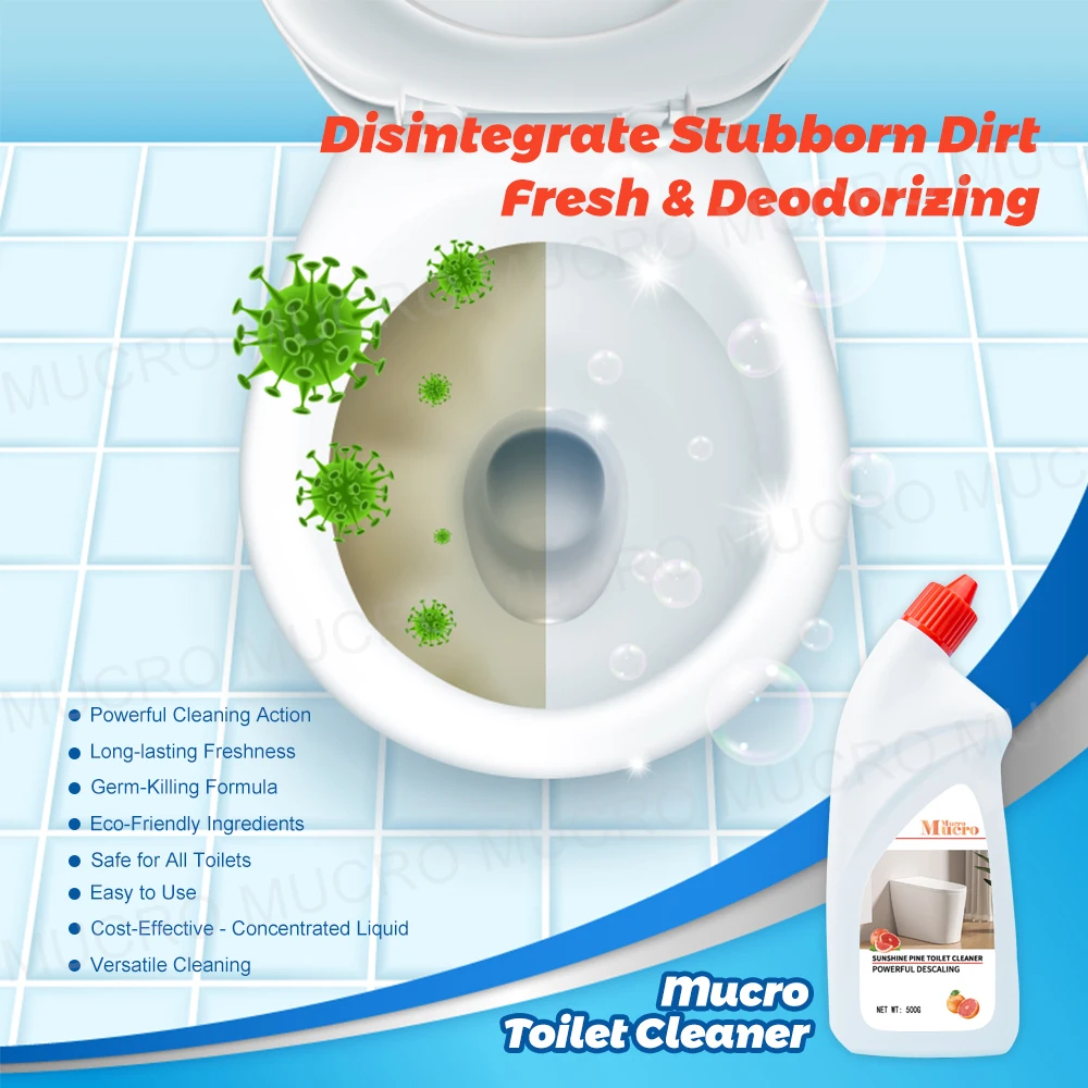 Clinging Bleach Gel Toilet Blue Liquid Toilet Cleaner Sheet Powder Pine Dissolving Limescale Clean Toilet Cleaner Bottle 500ml