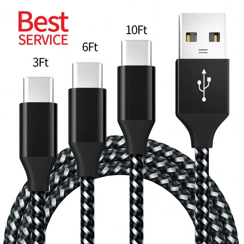 Braided Sync and Fast Charging Data Cables Long Type C Cable Micro Nylon Wholesale 3.3ft 6.6ft 10ft 1M 2M 3M for phone cable