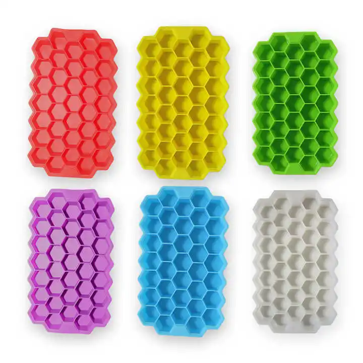 Easy to Release 37 Grids Honeycomb Shape Silicone Ice Cube Tray With Lid For Coffee Whiskey Cold Drink