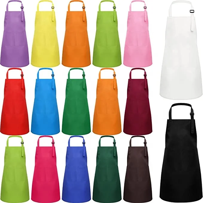 Wholesale Cheap Price 100% Polyester Kids Apron Custom Logo Adjustable Size Kids Bib Aprons Orange Kids Apron