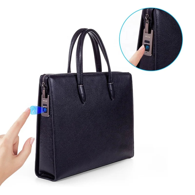 Fingerprint Lock Genuine Leather Briefcase Anti Theft laptop bag real Leather waterproof Smart Fingerprint System Fingerprint Lo