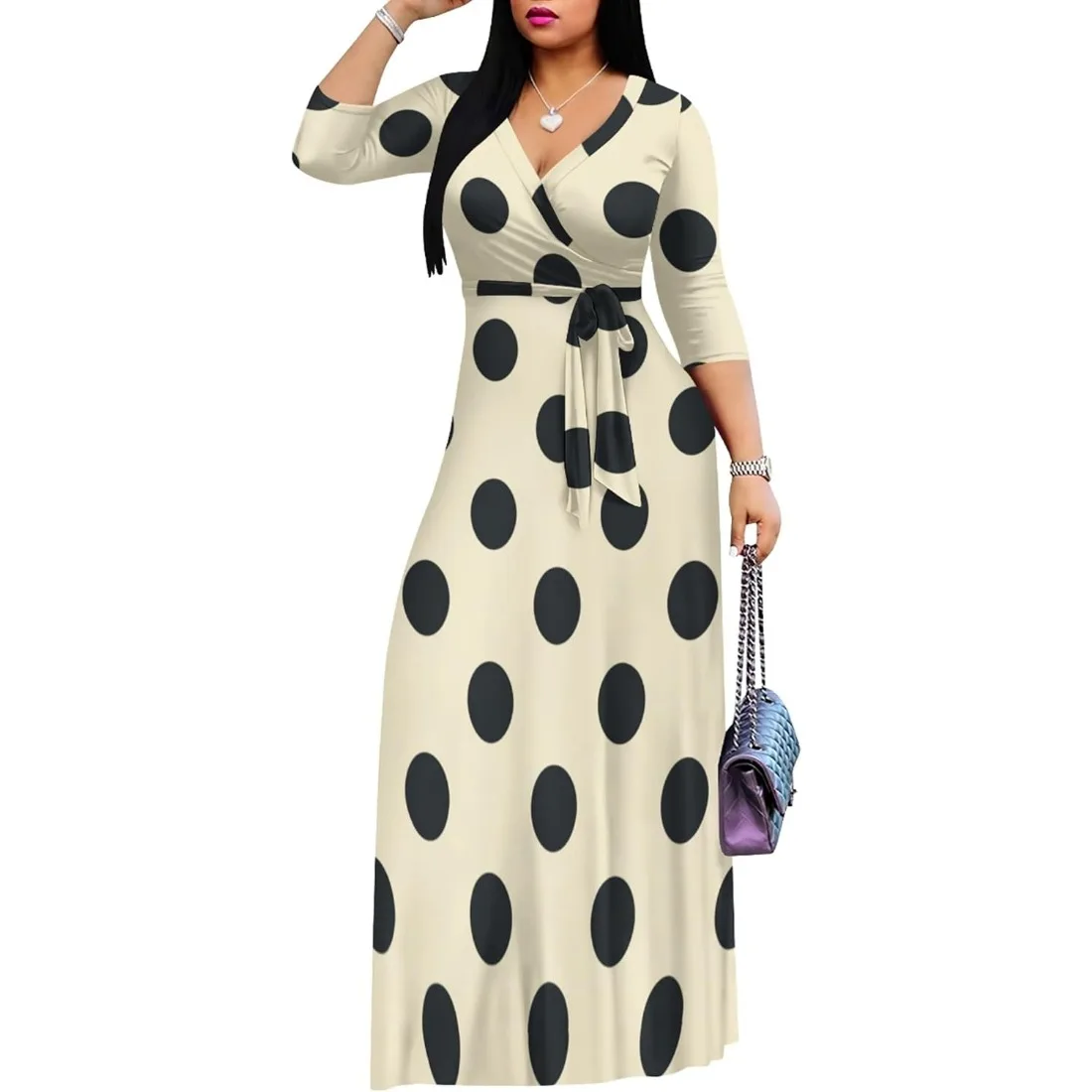 Plus Size Summer Dress for Women Boho Floral Maxi Dress 3/4 Sleeve Boho Beach Sexy Hawaiian Wrap Elegant Dress Vacation Outfits