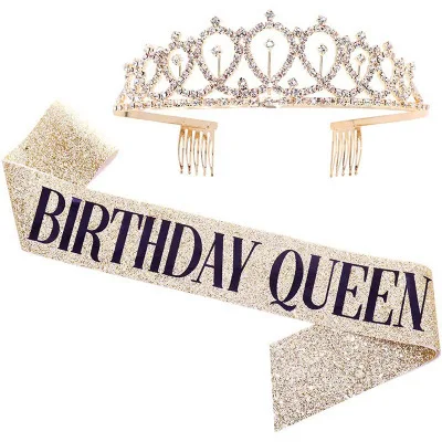 Birthday Girl party etiquette belt Birthday Queen Shoulder strap birthday crown ornament