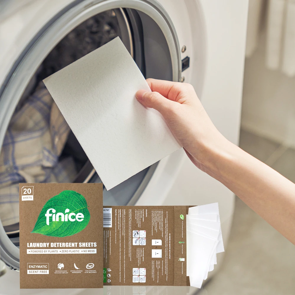 FNC768 Finice OEM Supplier Eco Friendly Soap Washing Paper Fragrance Customized Laundry Detergent Sheets