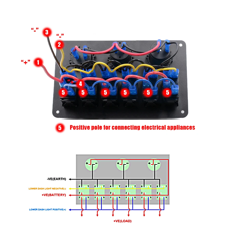 Кулисный Переключатель Amomd 12 В DC для кабины круизера, мотоцикла, панельный переключатель, 6 клавиш, двойной USB автомобильный вольтметр, розетка питания, заправка автомобиля