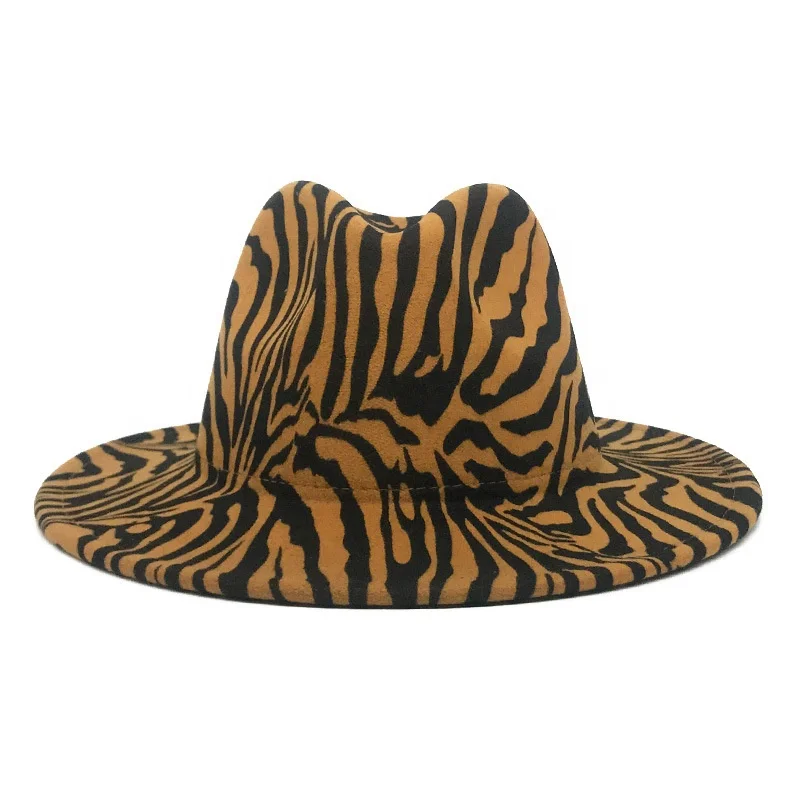 
 Однотонная фетровая шляпа с принтом на заказ для мужчин и женщин, фетровые шляпы с животным принтом, шляпы с Круглым Верхом и красной нитью, фетровые шляпы с принтом тигра  