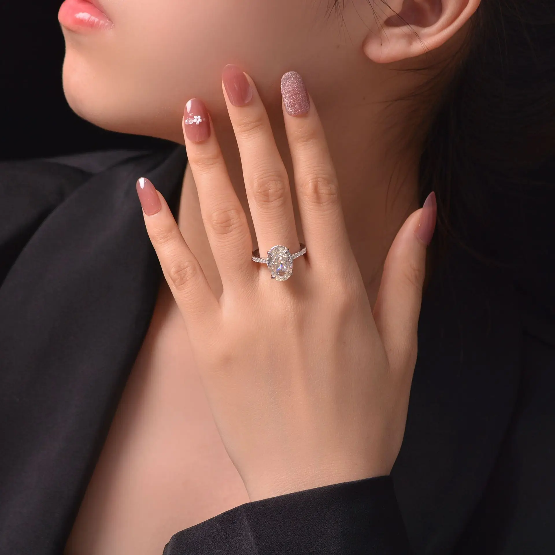 New Emulation Diamond Oval Platinum Plated Zircon 9*13 Radine Cut 9 Carat Wedding Engagement Rings For Men And Women