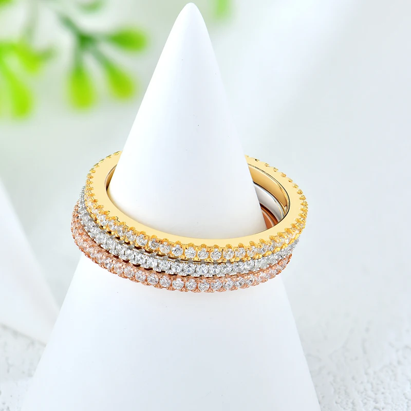 Nickel Lead Free Jewelry S925 Sterling Silver White Diamond Pave Eternity Band Vintage Simple CZ Ring