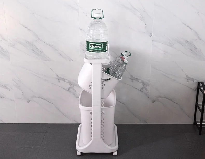 Multi-layer Rotating Storage Holders & Racks Bathroom Movable Trolleys Storage Rack Laundry Basket With Wheels