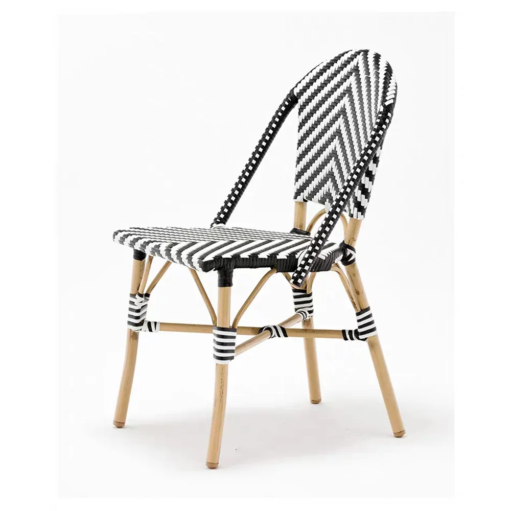 french style Outdoor garden cafe synthetic rattan furniture bamboo dining chair cafe set cane chairs