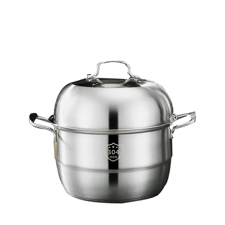 Three-layer Thick Steamer 304 Stainless Steel Double-layer Steamer Large Household For Soup & Stock Pots