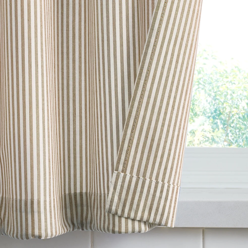Linen color striped design 3 piece tab top cotton kitchen curtains and valances set ready made
