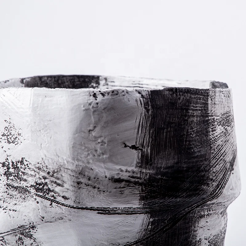 Chinese Style Collection White and Black Ink Rhyme Flower Vase Hotel Lobby Console Table Desktop Interior Decorative Accessories