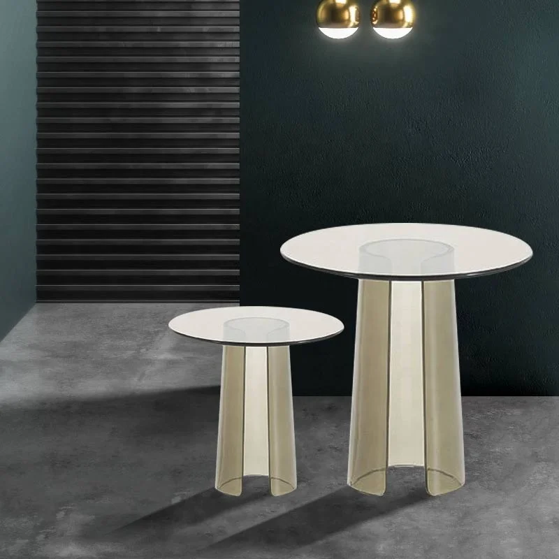 Factory italian design Tempered glass countertop Acrylic stand coffee table nordic modern round stylish tea table