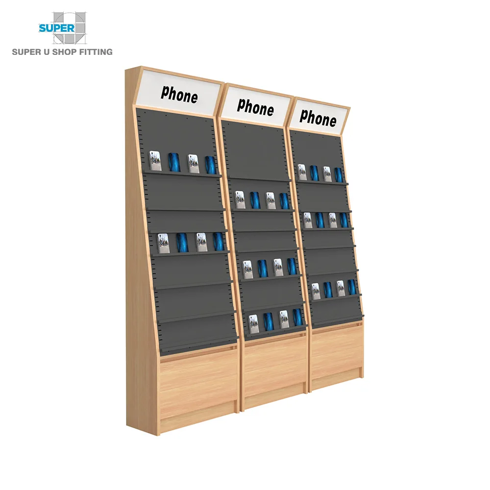 Fashion Customized Adjustable Phone Component Electronics Accessories Display Stand Mobile Phone Wall Display Shelf with Storage