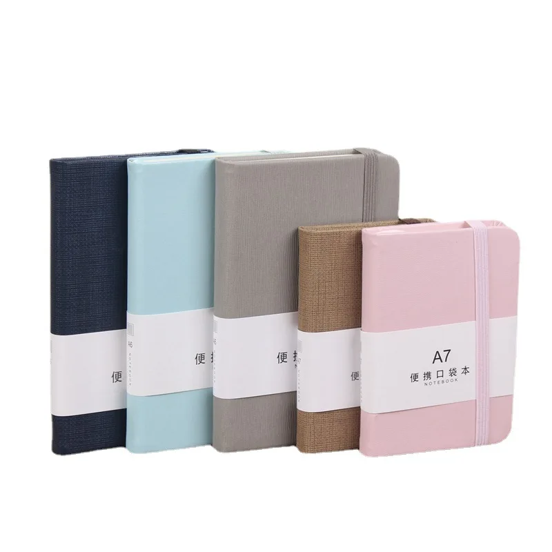 A7 A6 Small Portable Notebook Black Leather Cover NoteBook With Pen Holder