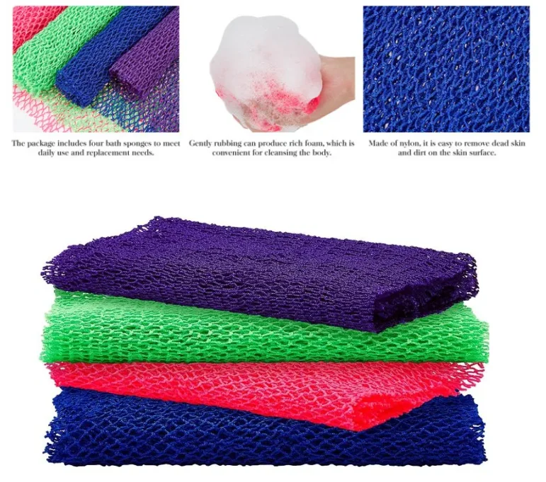 Factory Customized Nylon Scrub Exfoliating Bath Sponge African Net Wash Cloth For Skin Smoother