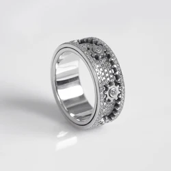 LETMEXC Hot Sale Custom Wheel Of Life Full Diamond Gear Ring Moissanite D Color VVS1 925 Silver Couple Rings