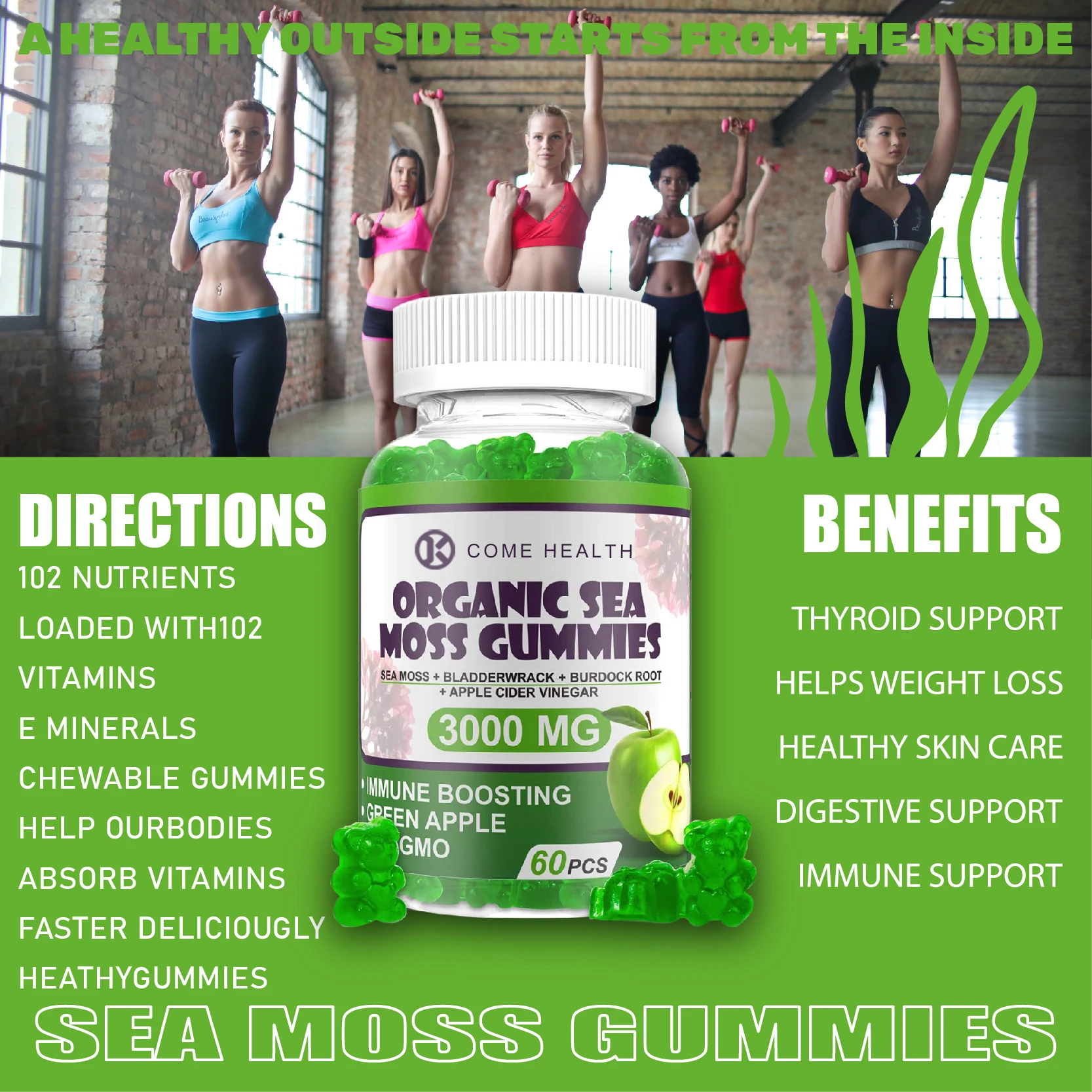 Natural Organic Sea Moss Gummies Bears OEM Healthcare Supplements Seamoss Gummy