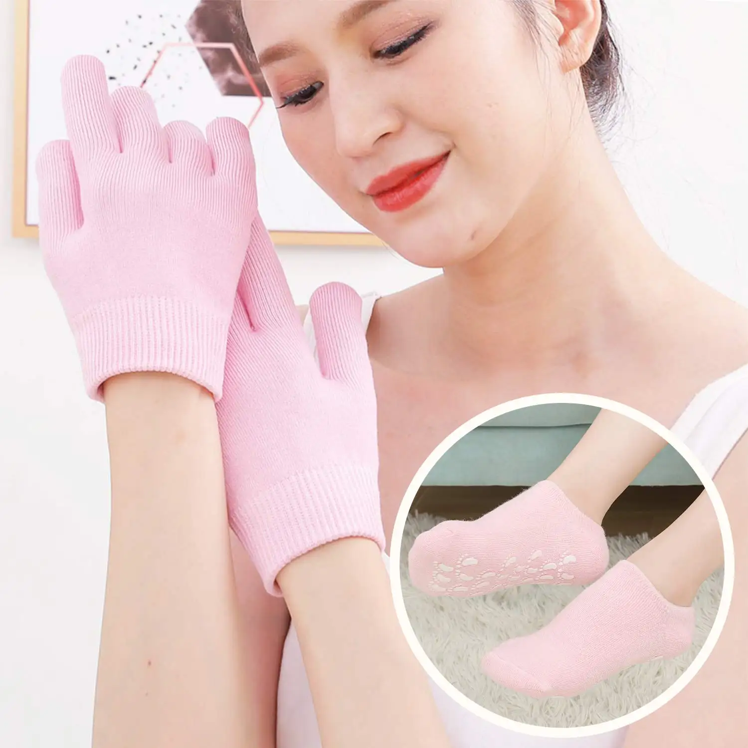 Beauty Healthy Women Foot Spa Pedicure Gel Silicone Sock Moisturizing Gloves For Hands And Feet