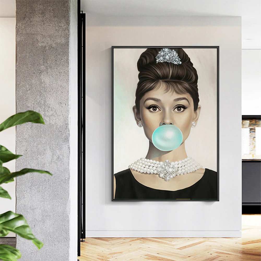 Famous classical lady handmade hot selling audrey hepburn oil painting