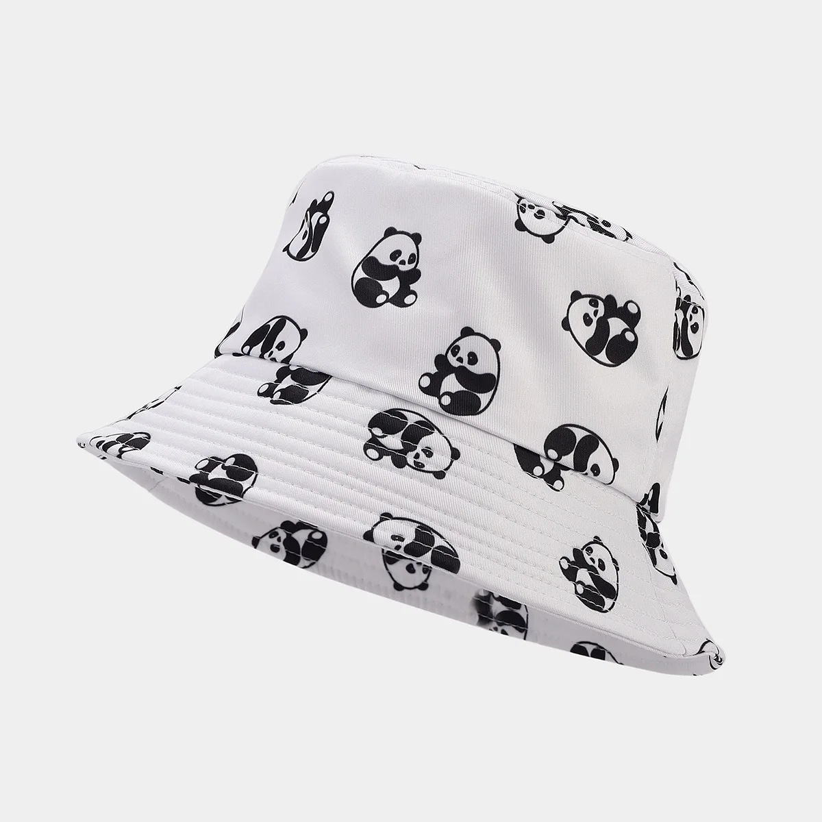 Men Women Ladies White Black Canvas Panda Print Bucket Hat Cute Travel Outdoor Animal Pattern Digital Printed Summer Hat