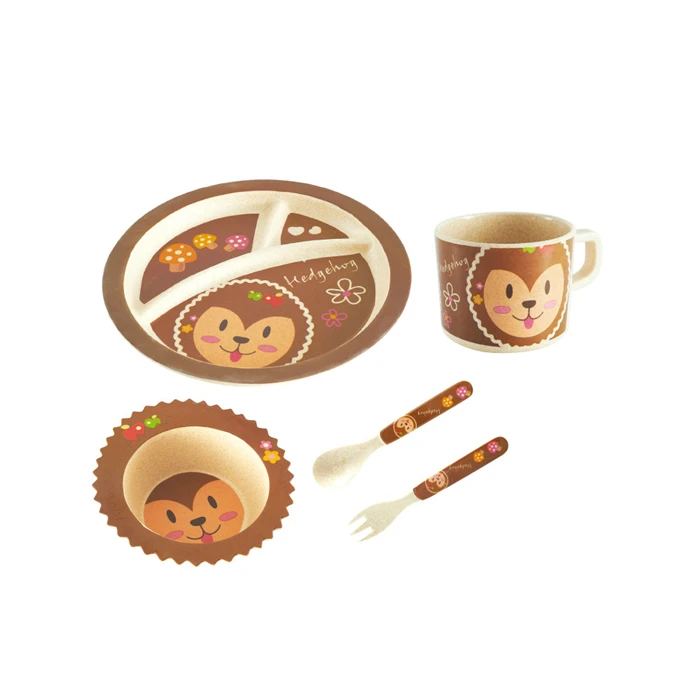 
Round divided compartment Cartoon biodegradable children tableware set, bamboo fiber dinnerware 