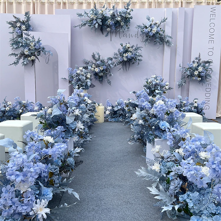 Dusty Blue Wedding Flower Decoration Artificial Flower Runner Ball Row for Stage Flower Aisle Decor Floral Arrangement Backdrop