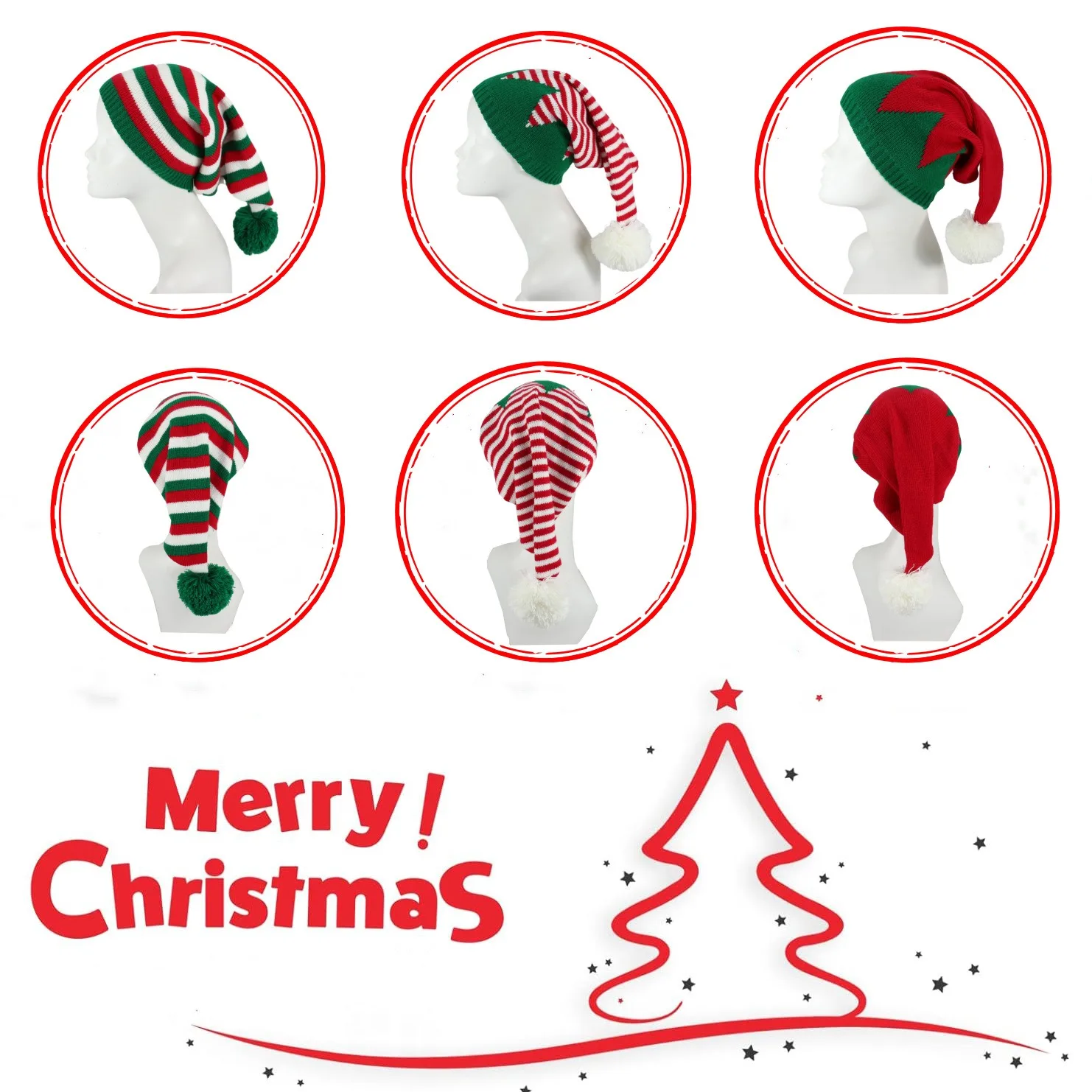 Customizable Striped Christmas Knitted Hat Fashionable Holiday Gift for Travel Business Common Fabric Feature