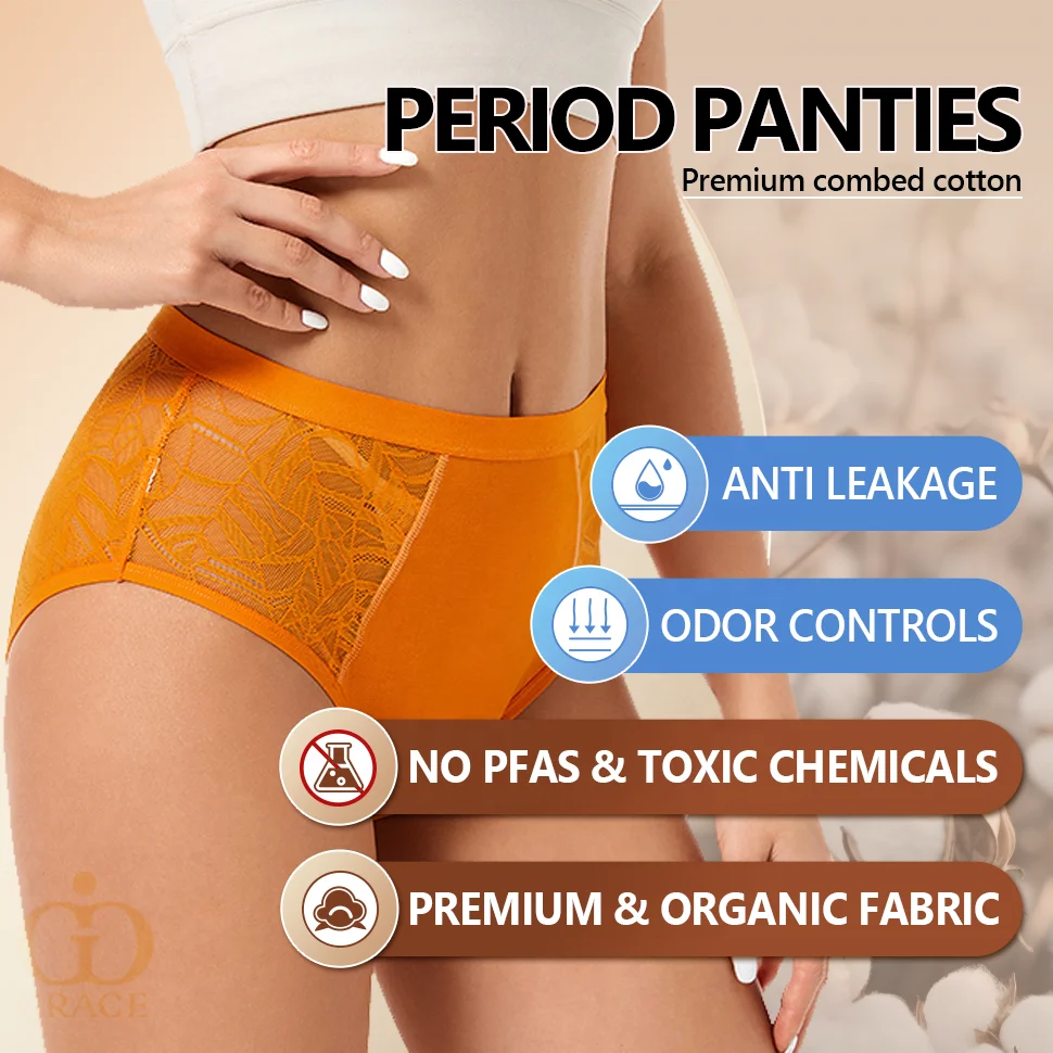 4 Layers Lace Sexy No PFAS Bamboo Culotte Menstruelle Colorful Leakproof Biodegradable ECO Period Underwear Menstrual Panties