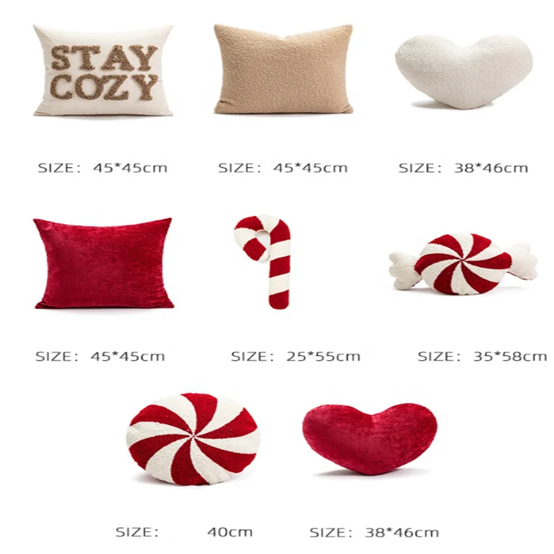 Customized High Quality Soft Vintage Red and White Striped Christmas Throw Pillow Covers for Patio Chair Home Decor